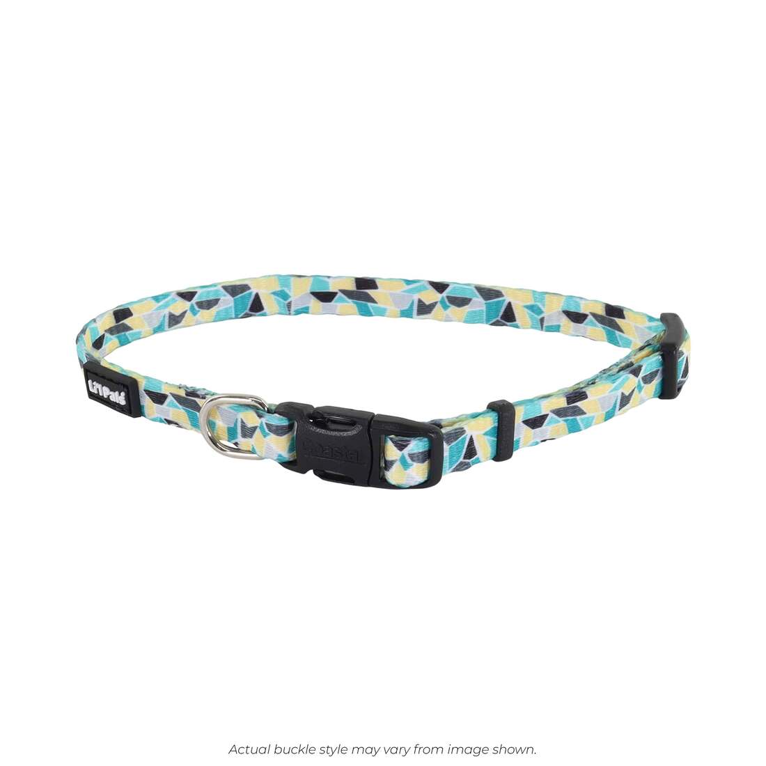 Li'l Pals® Adjustable Patterned Dog Collar, Teal Yellow Grey Stained Glass