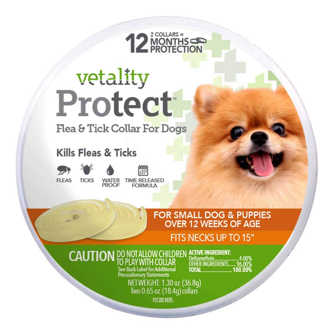 Vetality Protect Flea & Tick Collar for Small Dogs & Puppies, 12 Month Protection, 2 Count